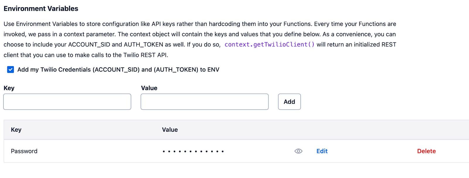 Environmental variables in Twilio Functions