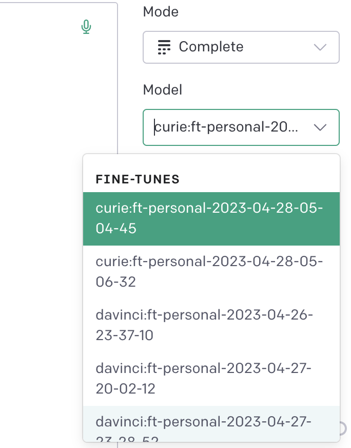 OpenAI playground with fine-tuned models