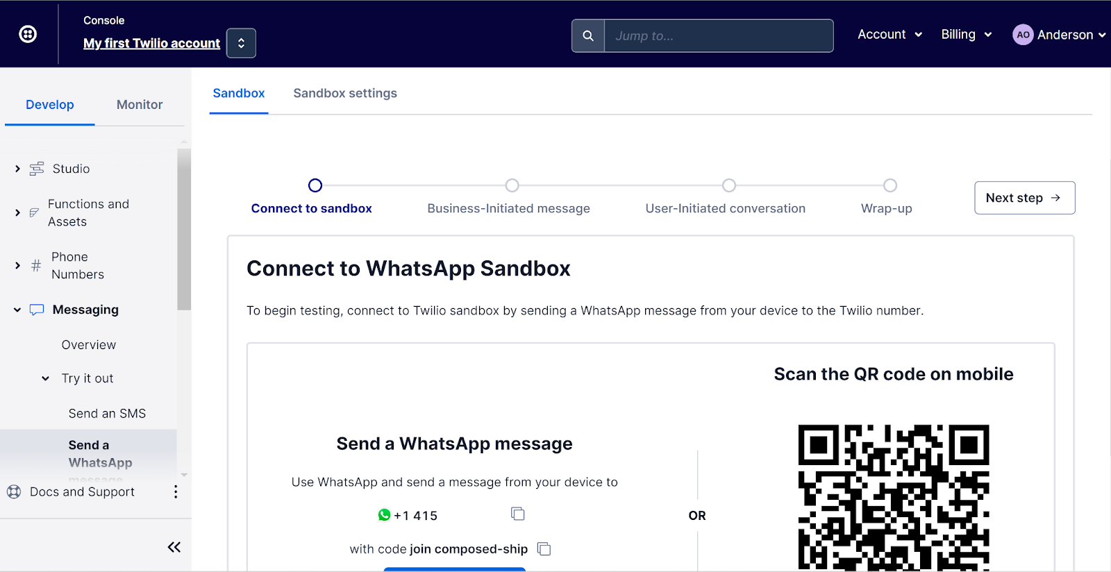 Twilio Whatsapp Sandbox page
