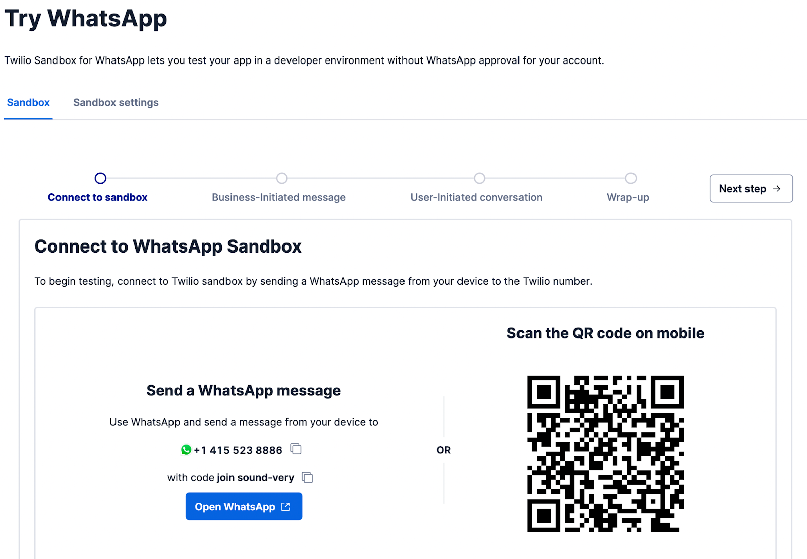 Connect to WhatsApp sandbox