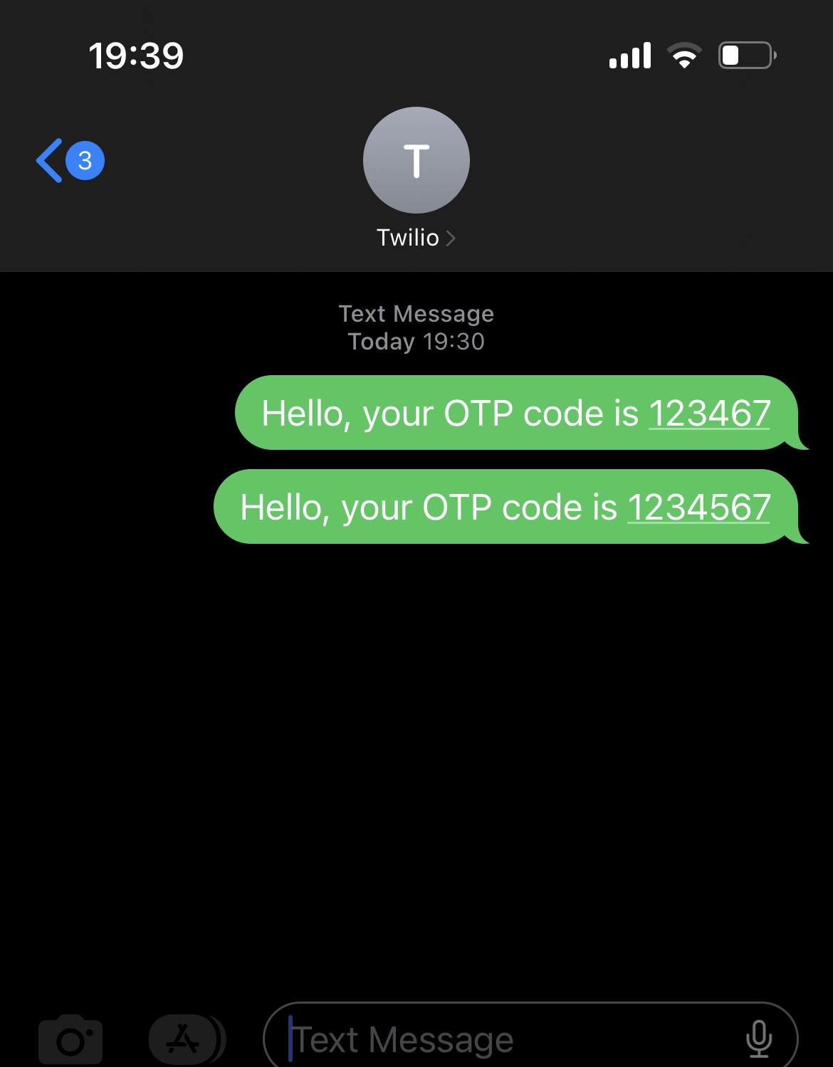 Sending SMS to Twilio Number