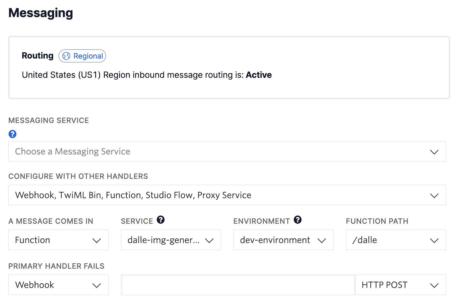 Twilio Messaging configure phone number with webhook URL