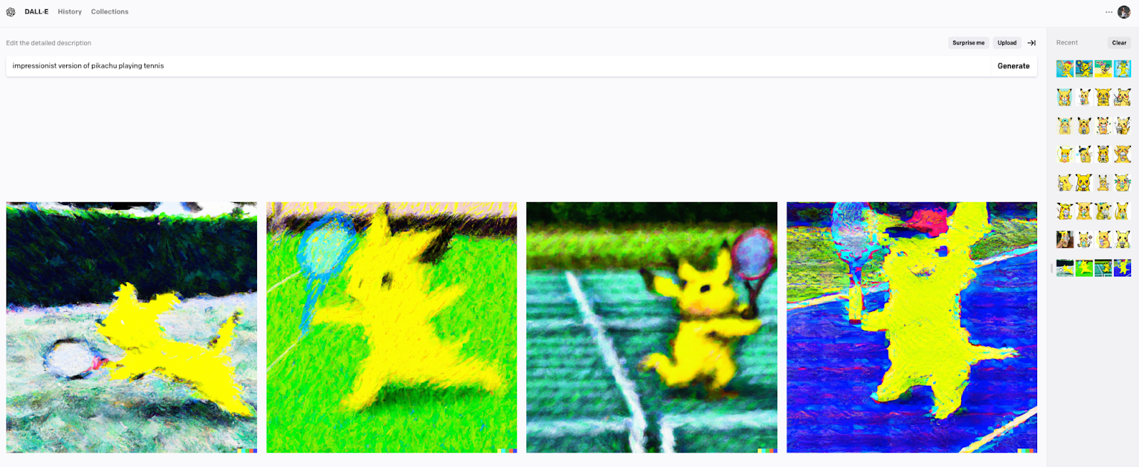 art generated in browser of pikachu playing tennis