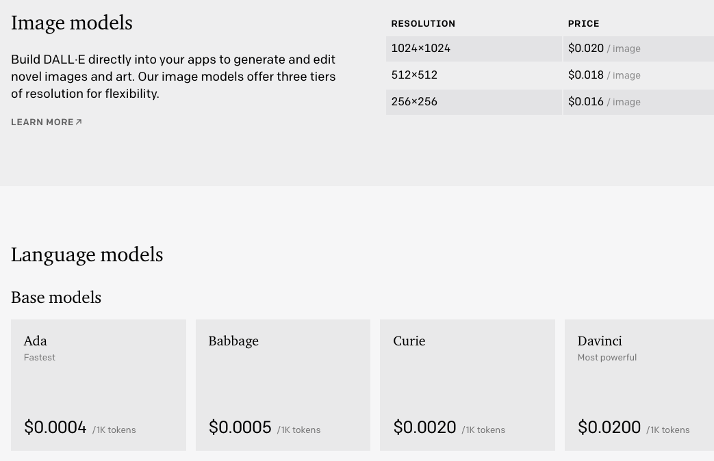 Image showing the different pricing between image models