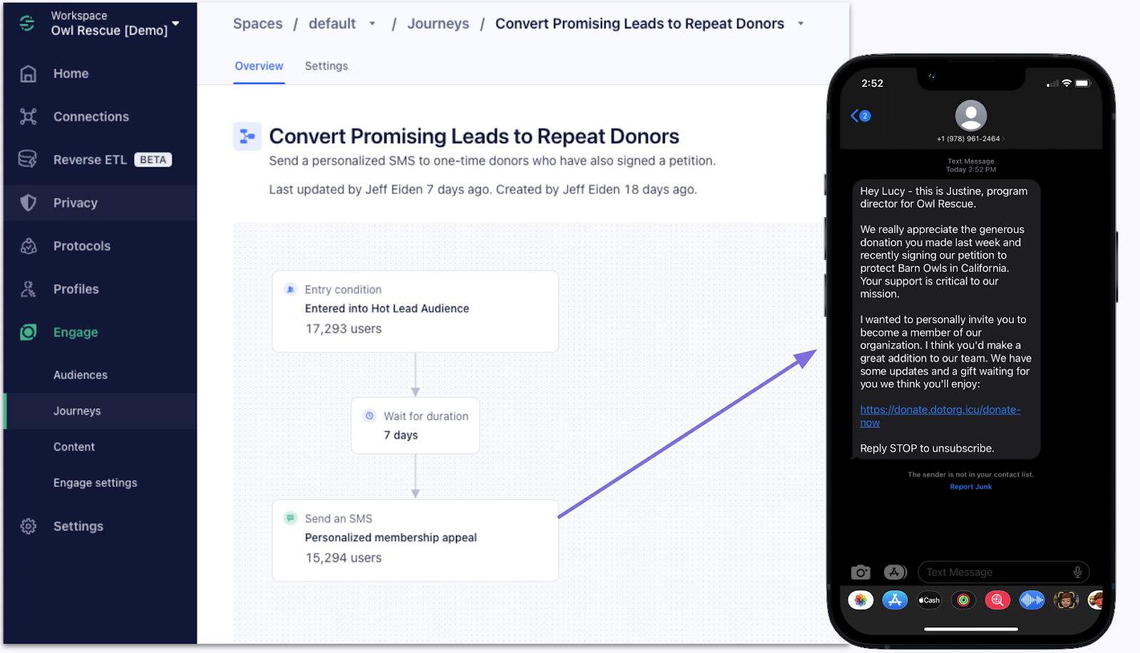 Showing leads and conversations in Engage on on mobile