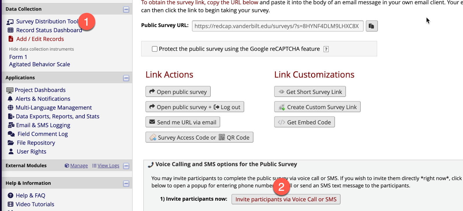 Survey distribution in REDCap