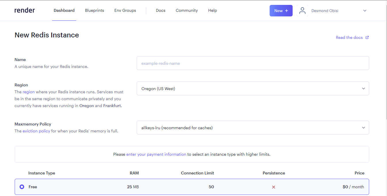 Redis server creation interface