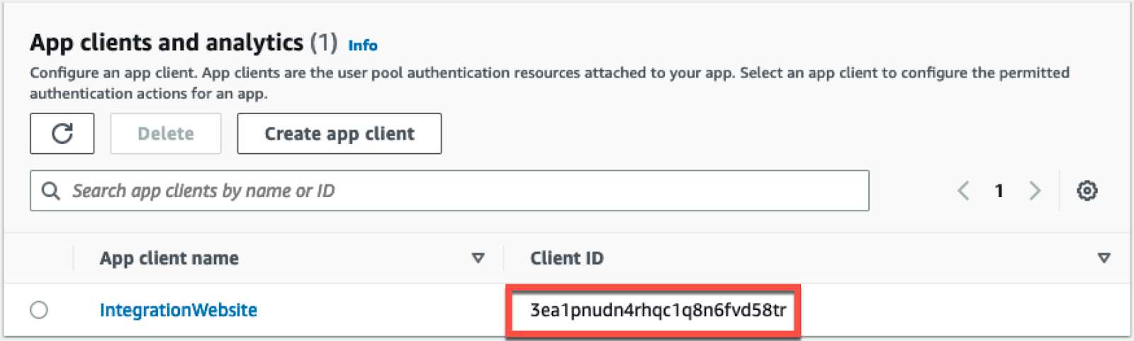 Record the application client ID for use later. 