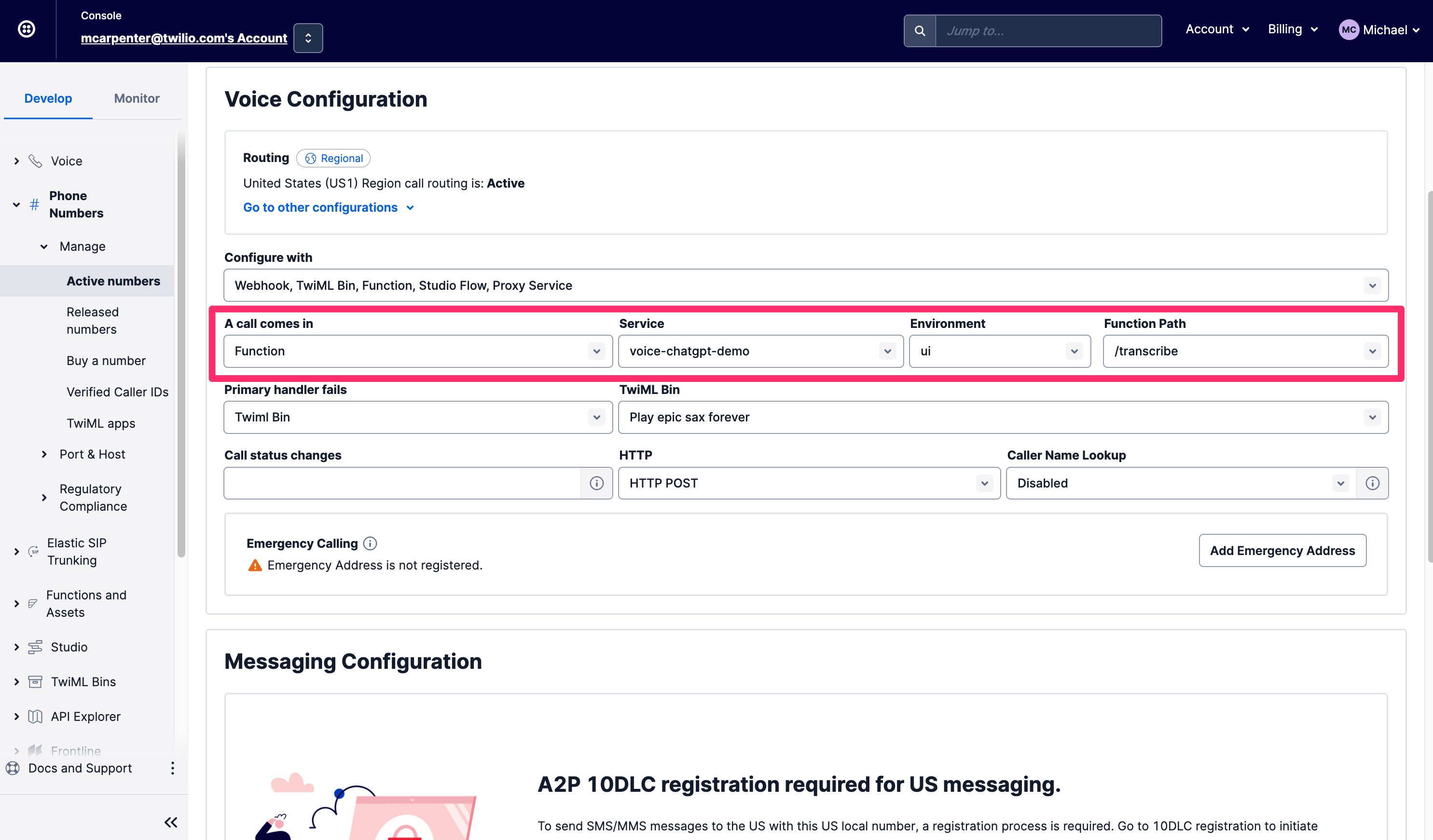 Twilio Voice ChatGPT Demo Phone Number Setup