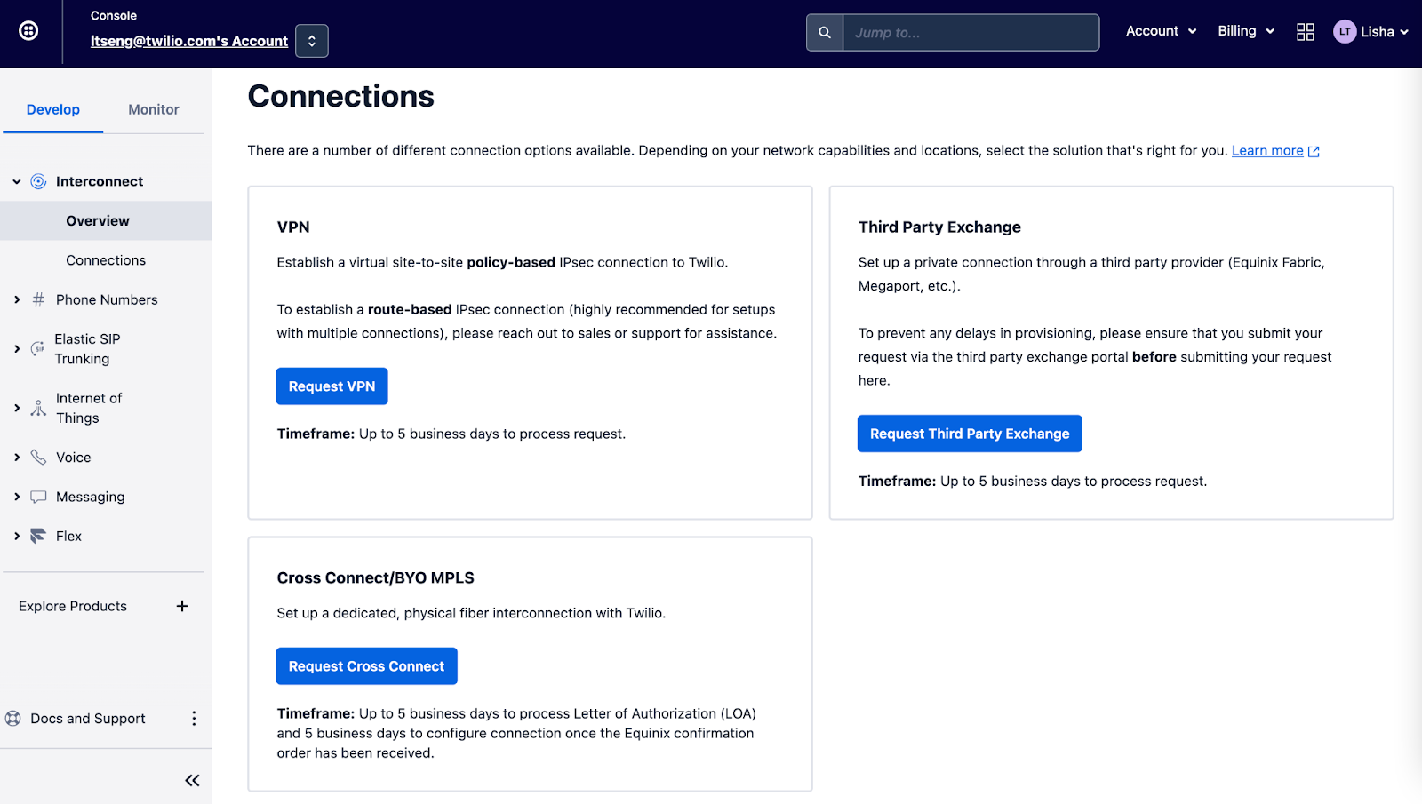 Interconnect Self-Service in the Twilio Console