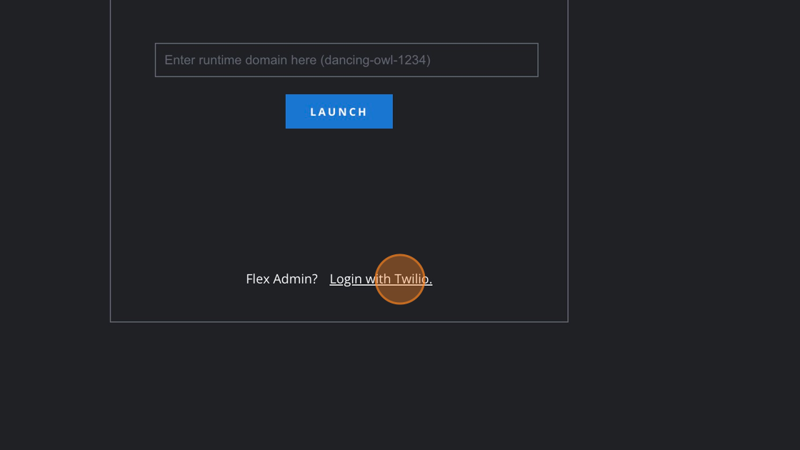 Screenshot of: Go to https://flex.twilio.com and select "Login with Twilio"
