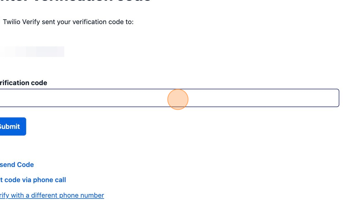 A screenshot of the "verification code" step in the verification process.
