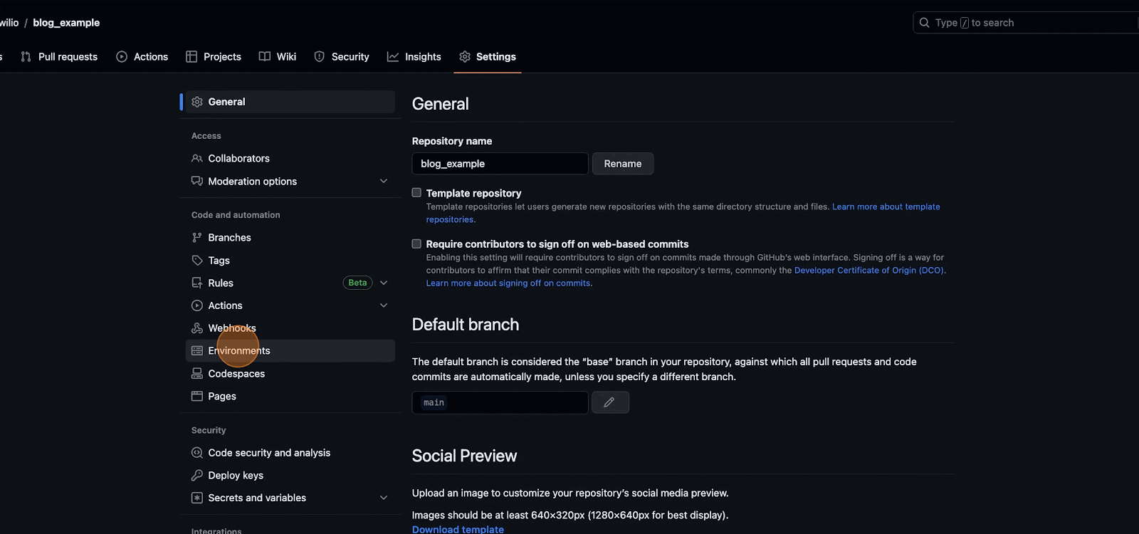 A gif of the "Environments" part of your GitHub. In the gif, the "New Environment" button is clicked, a name is given, and the environment is configured.