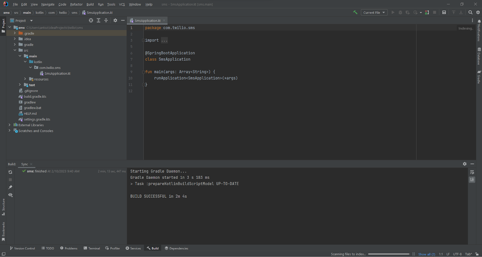Launching the Spring Boot Kotlin project in IntelliJ IDEA