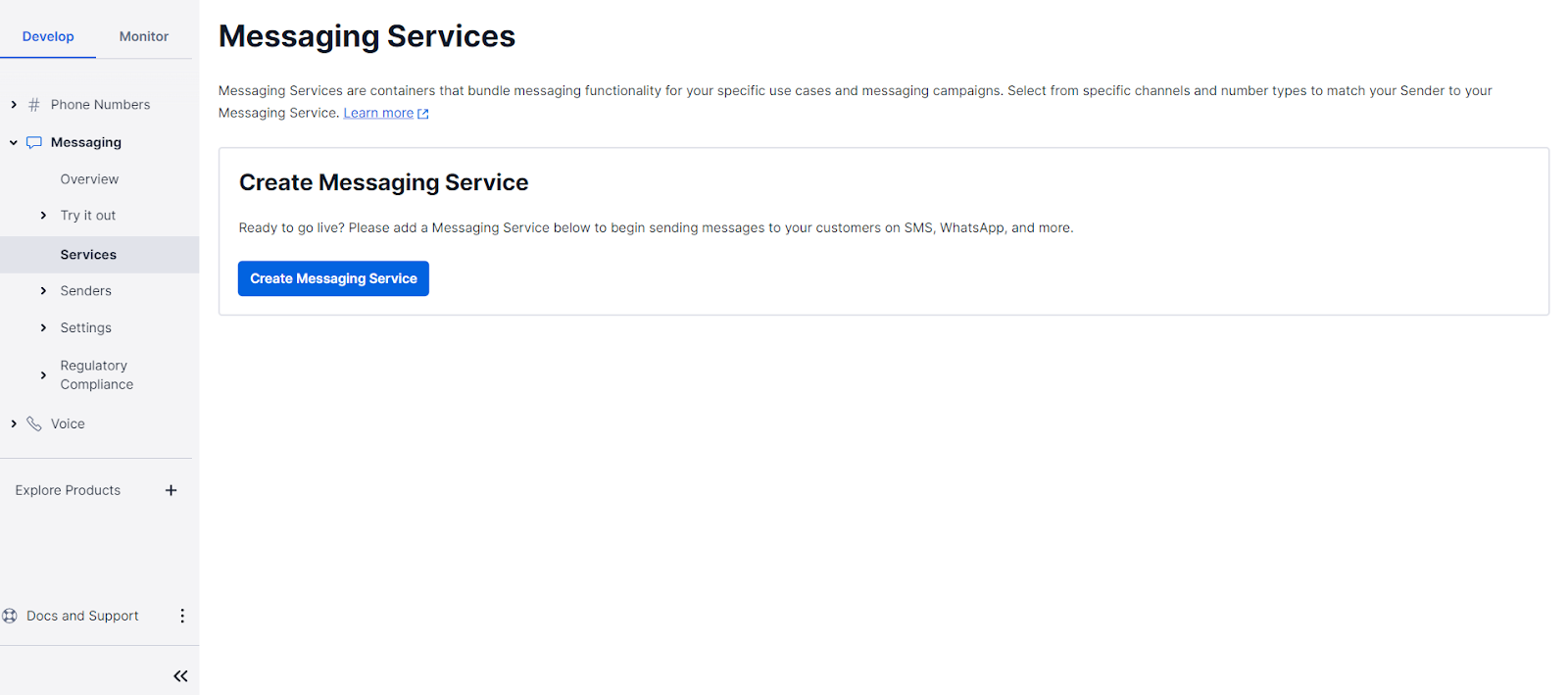 Creating a Messaging Service in Twilio