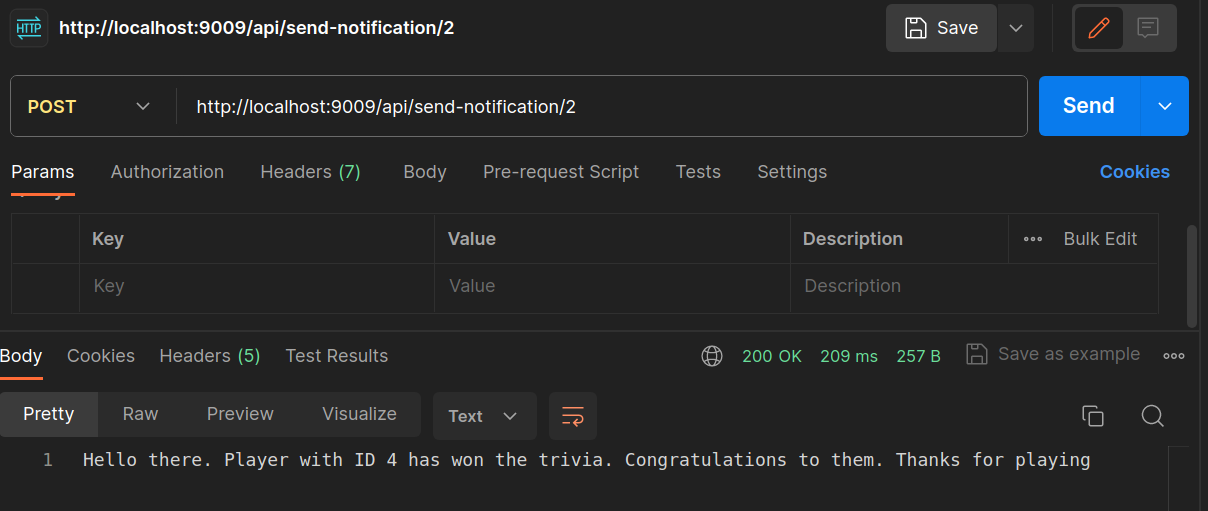 End game and send notification to all players with the winner of the trivia.