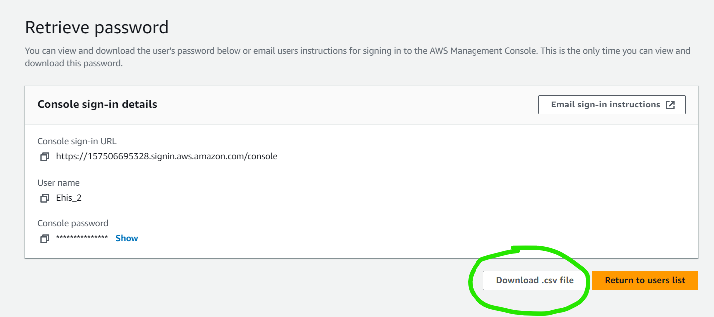 Download AWS security credentials