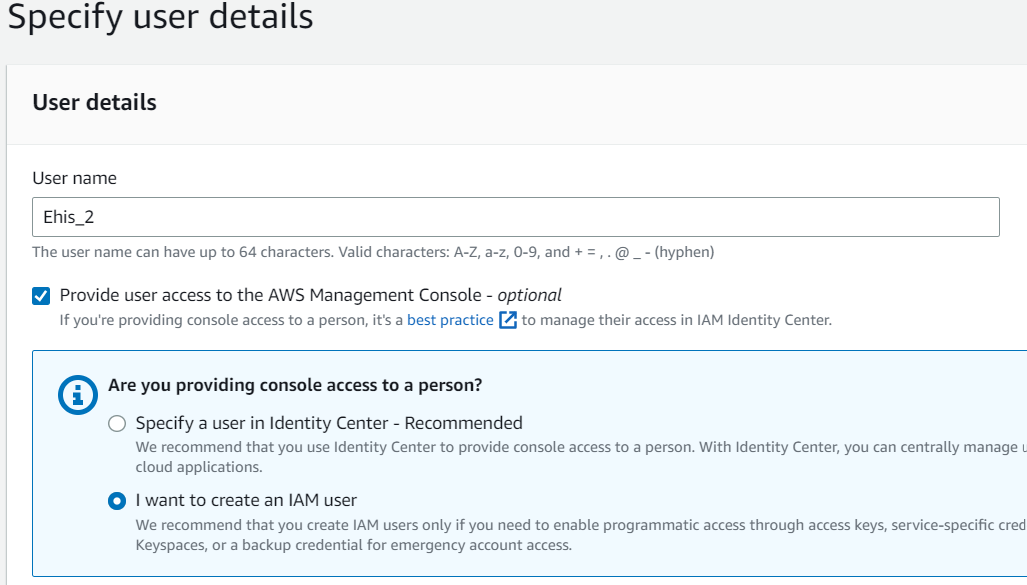Specify User Details on AWS