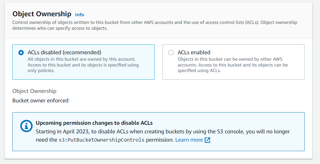 Disable ACL on buckets