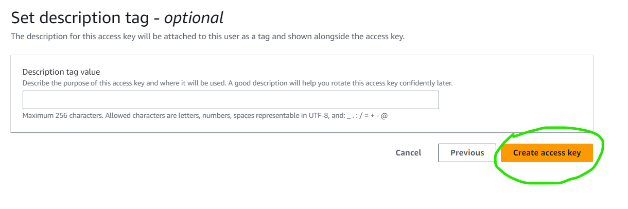 Click on Create access key