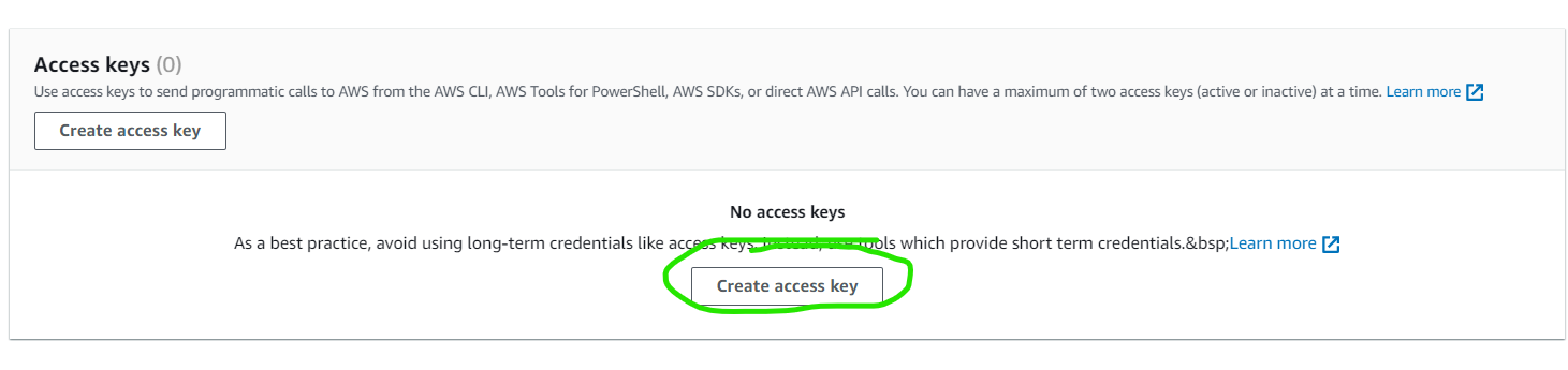 Click on Create Access Key