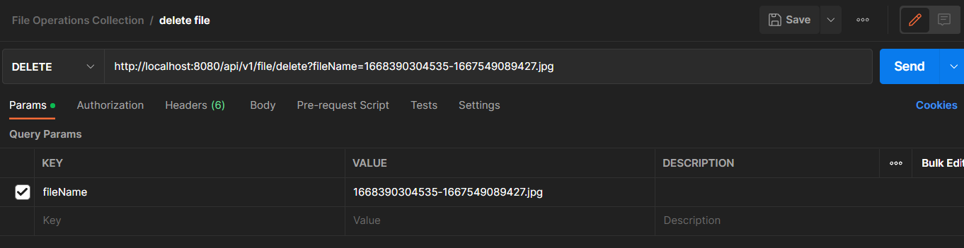 Delete a file from Spring Boot Project directory in Postman