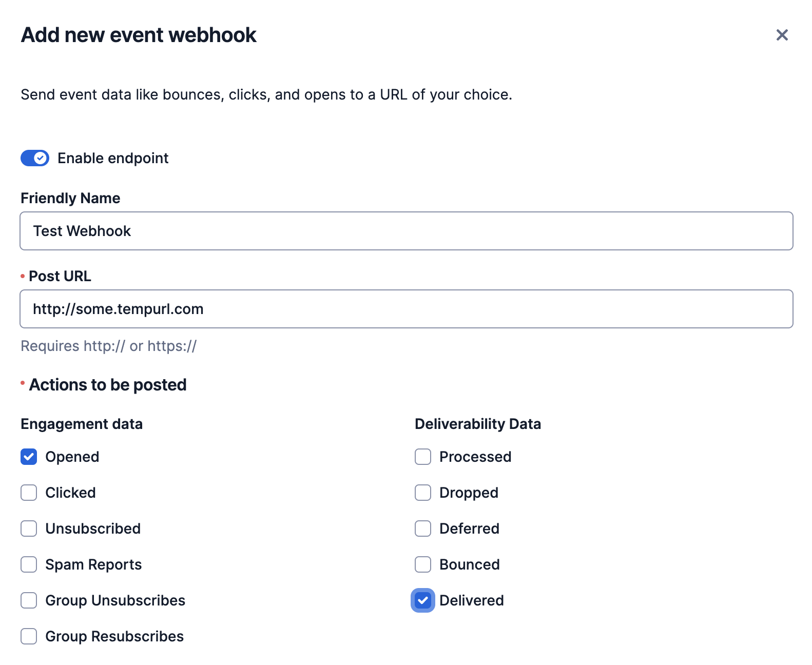 Add a new SendGrid event webhook