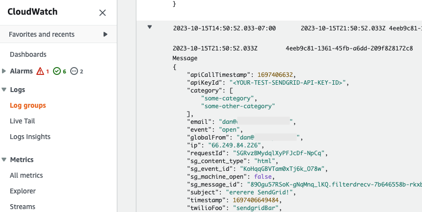 Viewing event details in CloudWatch