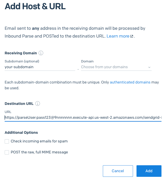 Inbound Parse host and URL in SendGrid