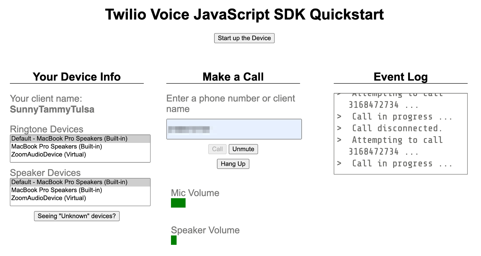 Mute (and unmute) button added to the JavaScript Voice SDK