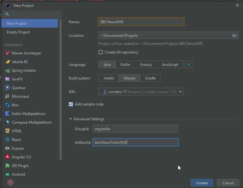 project structure for newsapi and sms app