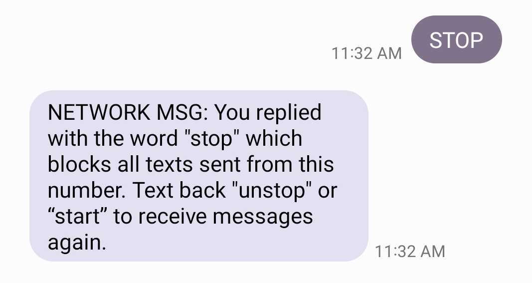 opt out text message example