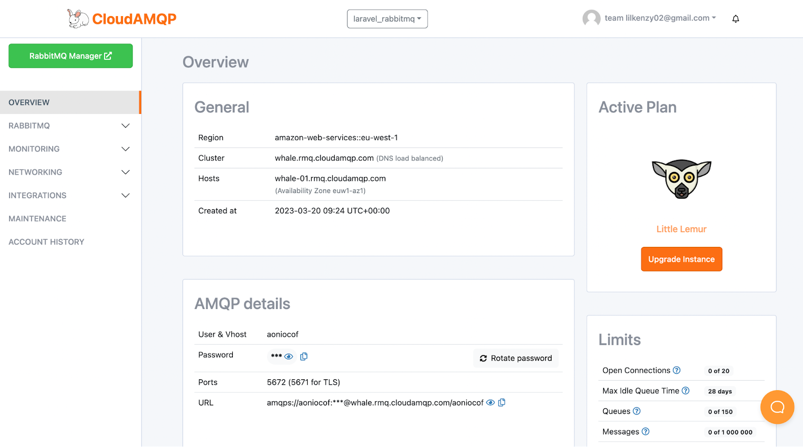 View a CloudAMQP instance&#x27;s details