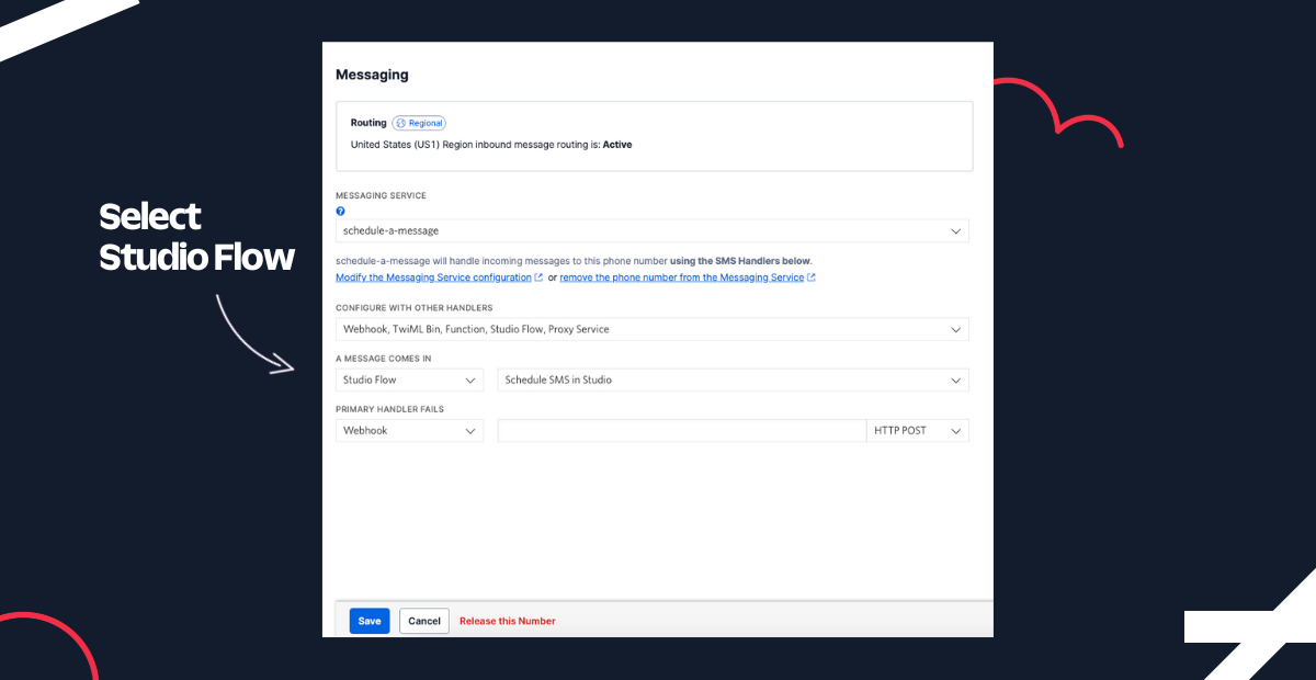 Selecting a Studio Flow to associate with this number