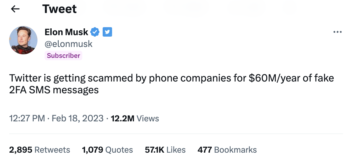 A screenshot of a tweet from Elon Musk that says