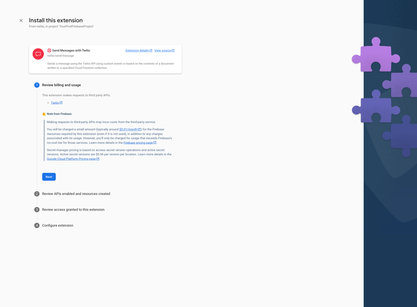 Review billing section of Twilio Installation process