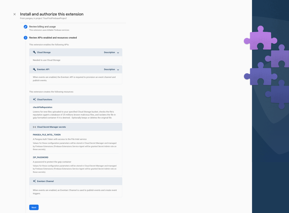 review API"s that will be enabled in extension for installation process