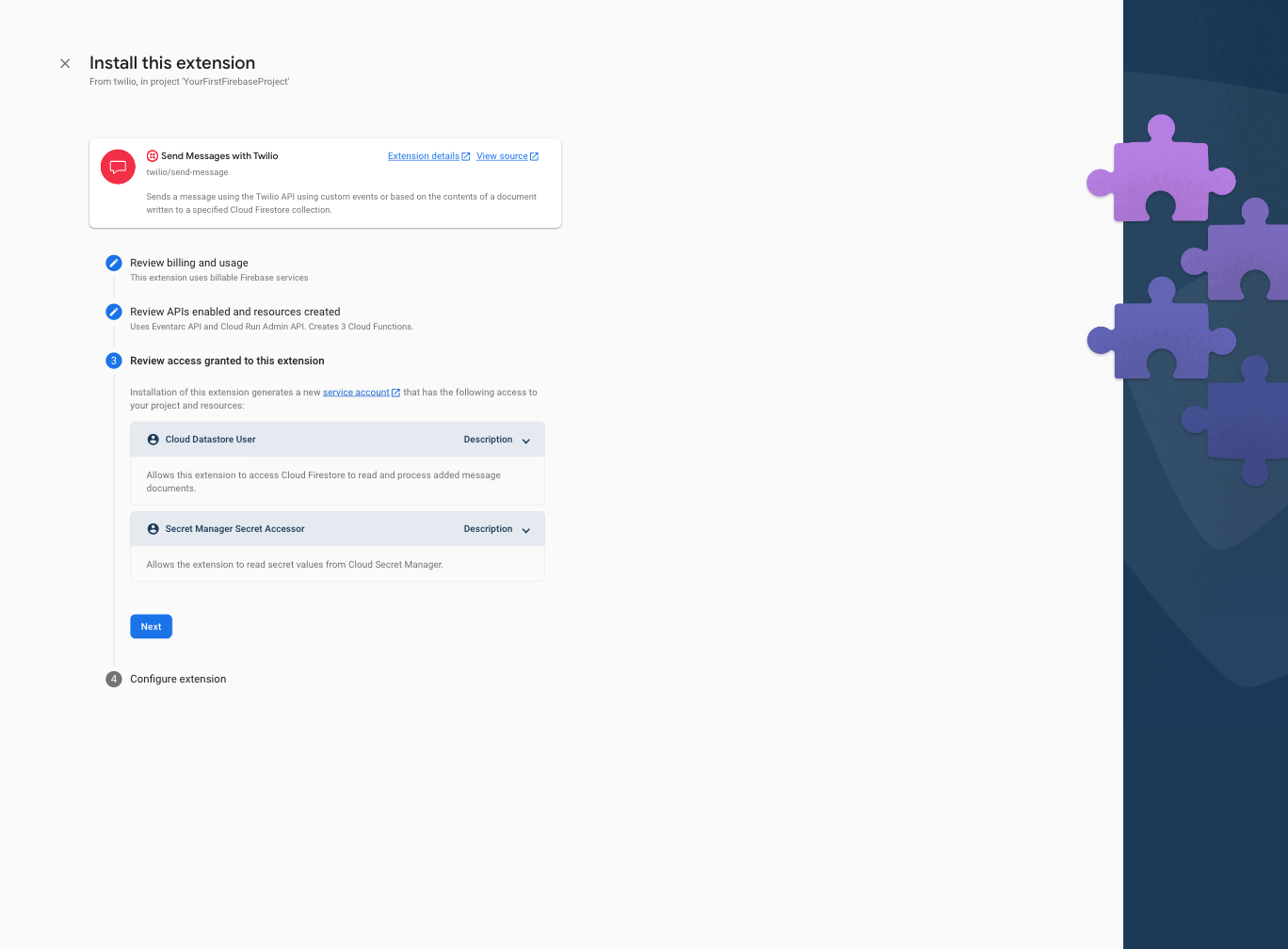 review access granted for twilio extension process