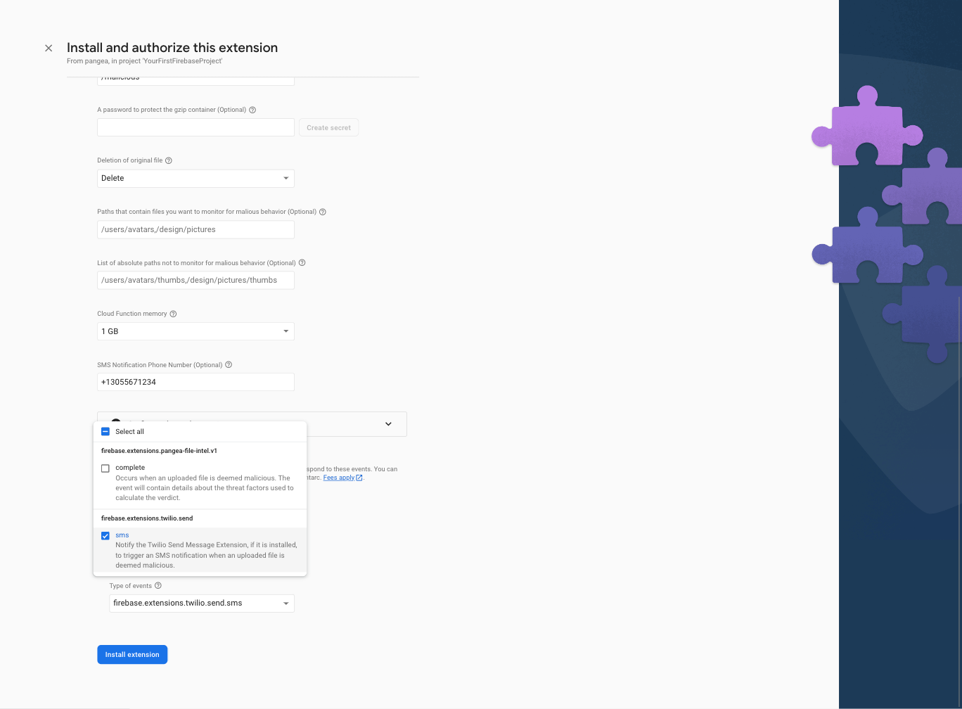 enable sms event in installation process