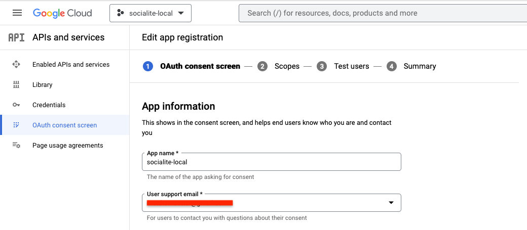 Filling out the Google Cloud OAuth consent screen