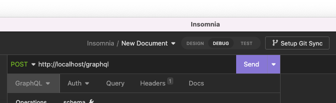 The main Insomnia window highlighting the request URL field.
