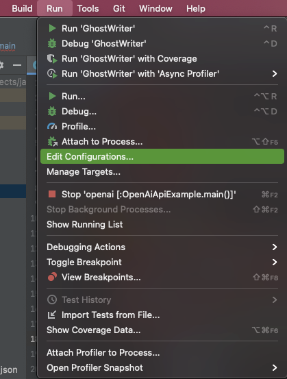 edit configurations option in intellij idea