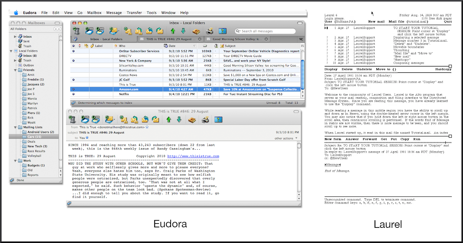 Screenshots of Eudora and Laurel email clients