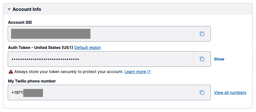 Configuring the env vars for Twilio credentials