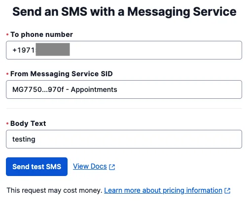 Sending an SMS with Messaing Service