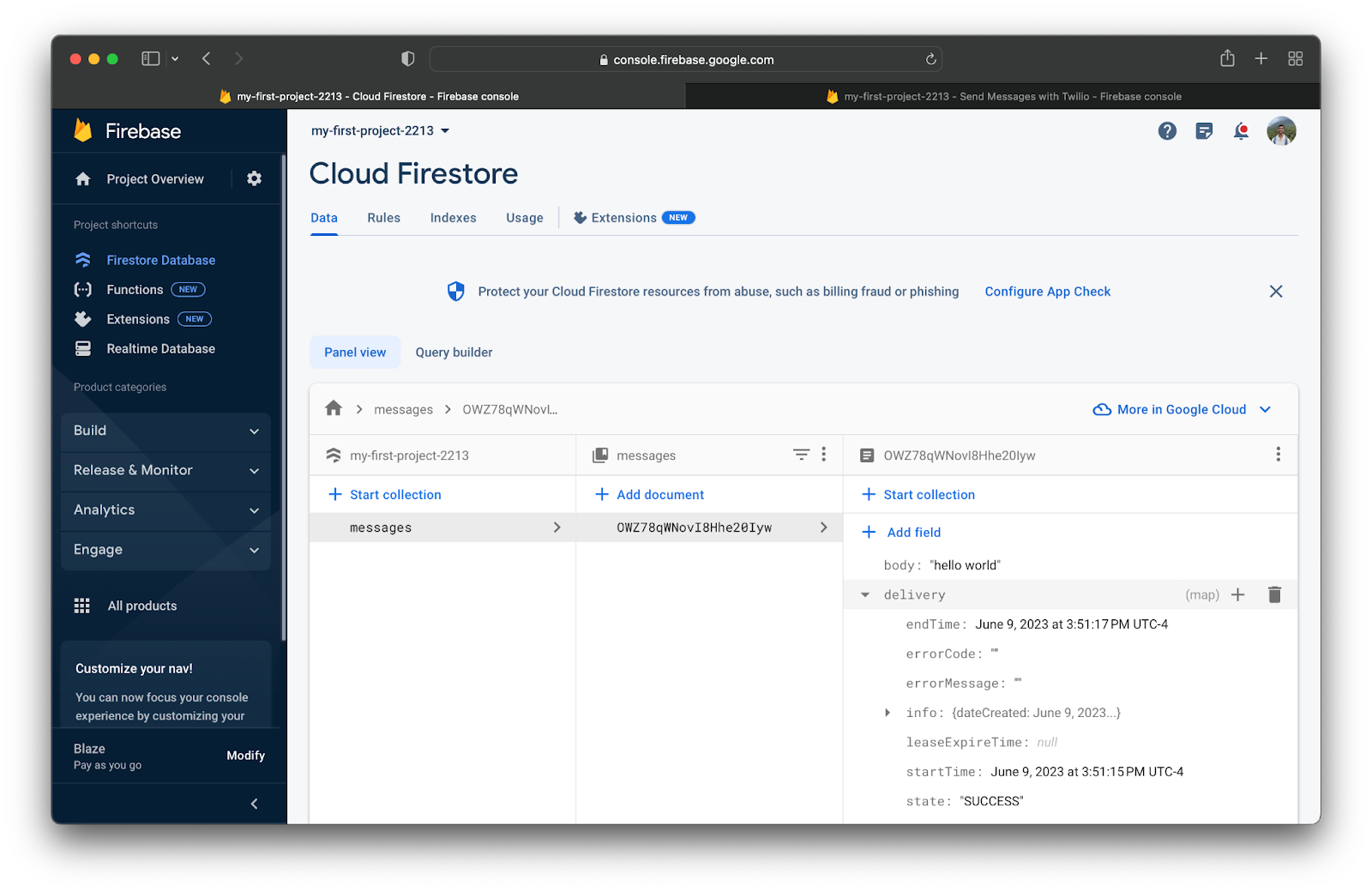 New document with delivery info fields populated