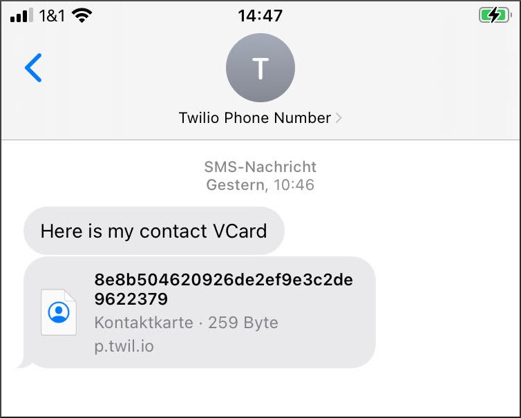 A vCard received in an SMS in iOS