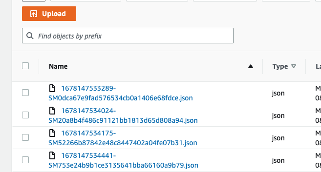 JSON objects in the S3 bucket