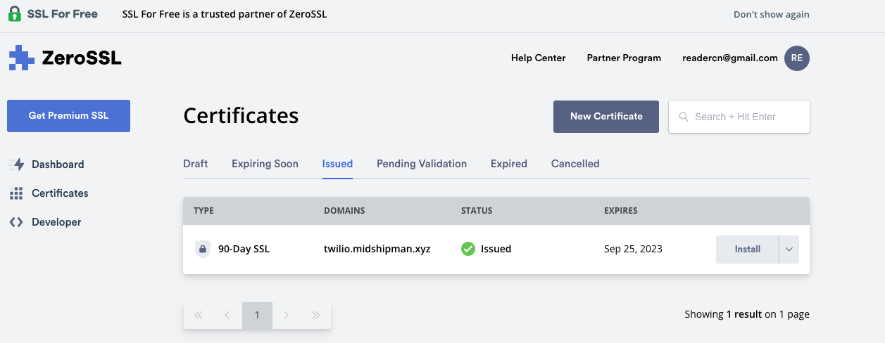 Download a TLS certificate from SSL For Free