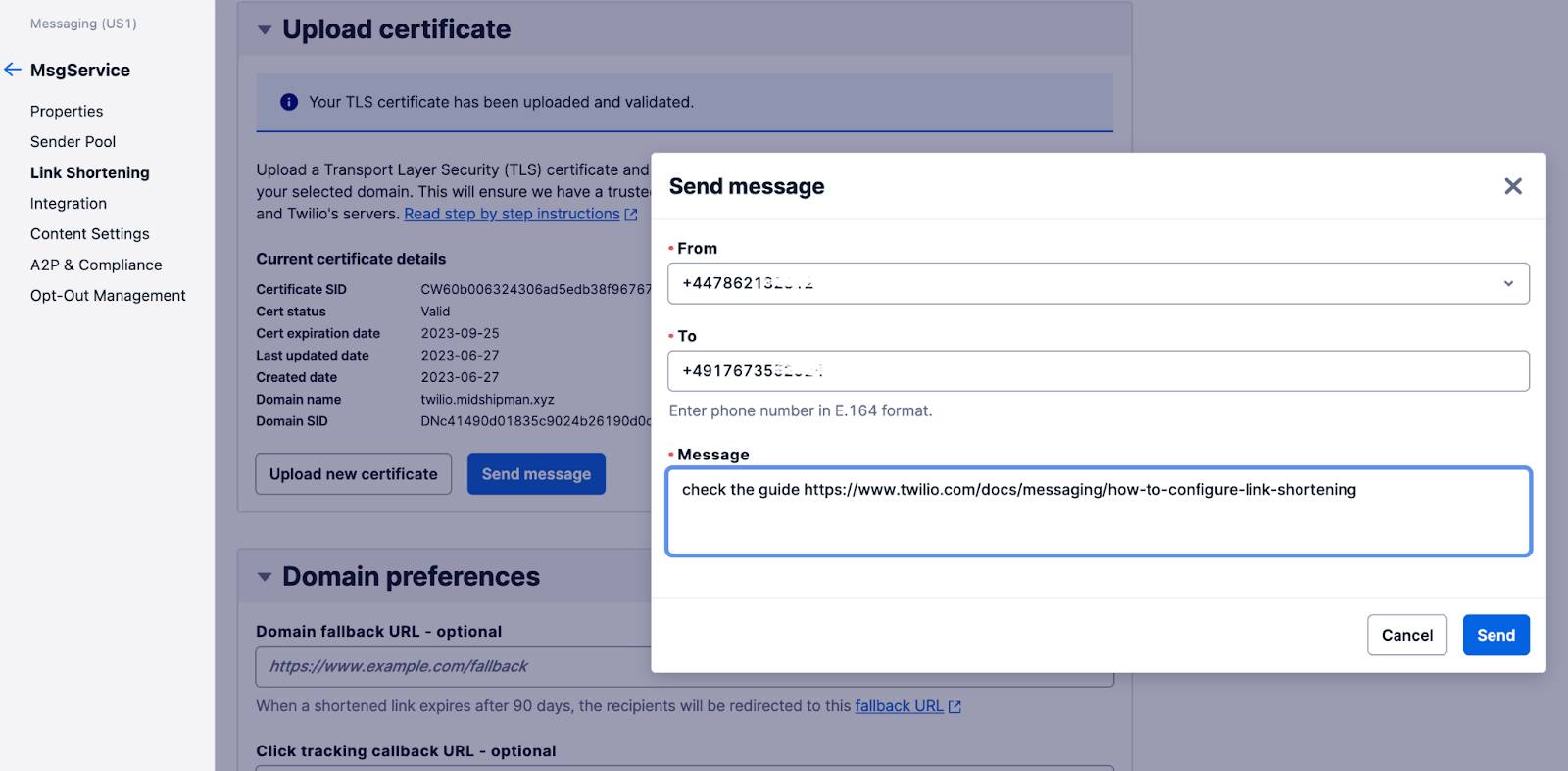 Send a test SMS from the Twilio Console